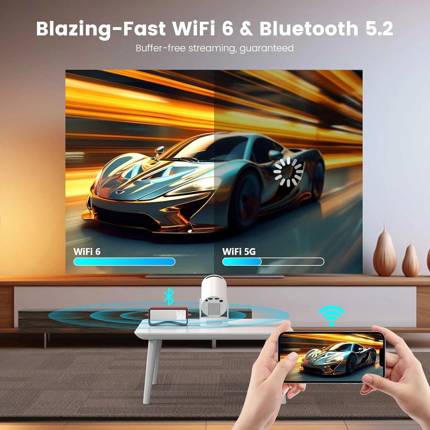VistaCast Mini 210° Smart Projector with Extra Large-Screen Display